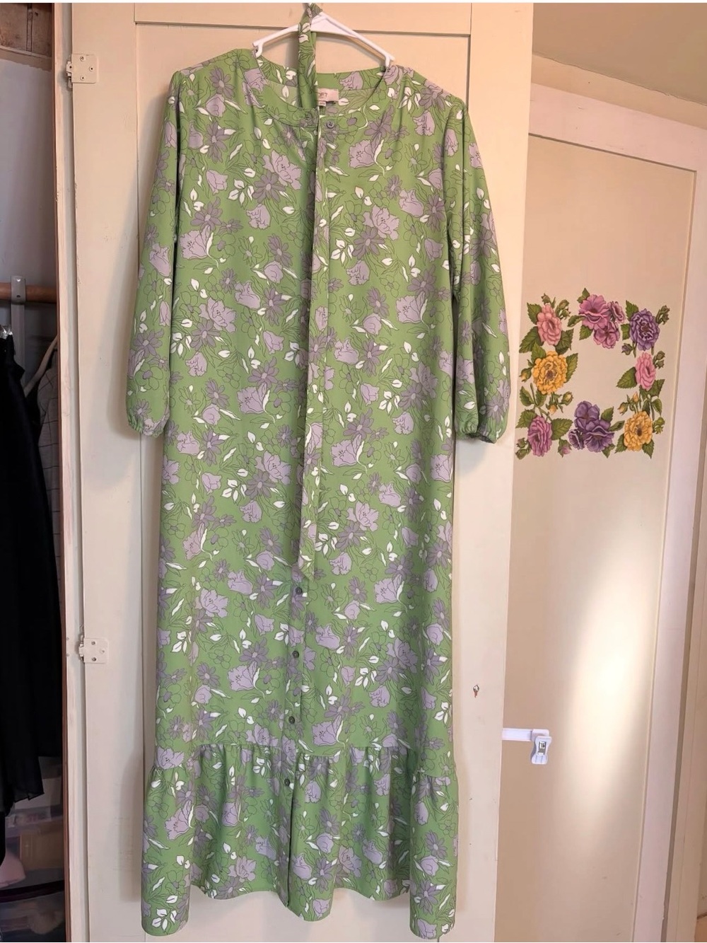 LOFT Green Floral Maxi Dress with Lilac Accents